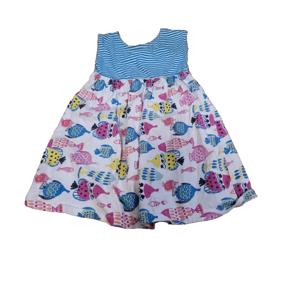 Gymboree Girls 3T Dress – Blue Striped Top Fish Print Skirt – Sleeveless Summer